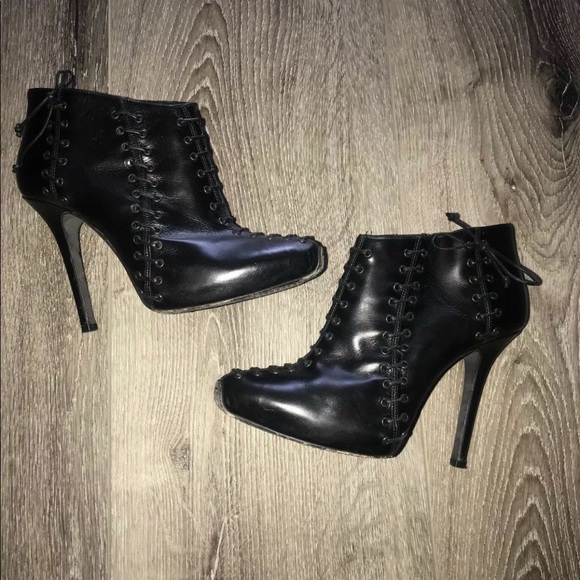 Giambattista Valli black leather corset booties 7 - Picture 2 of 8